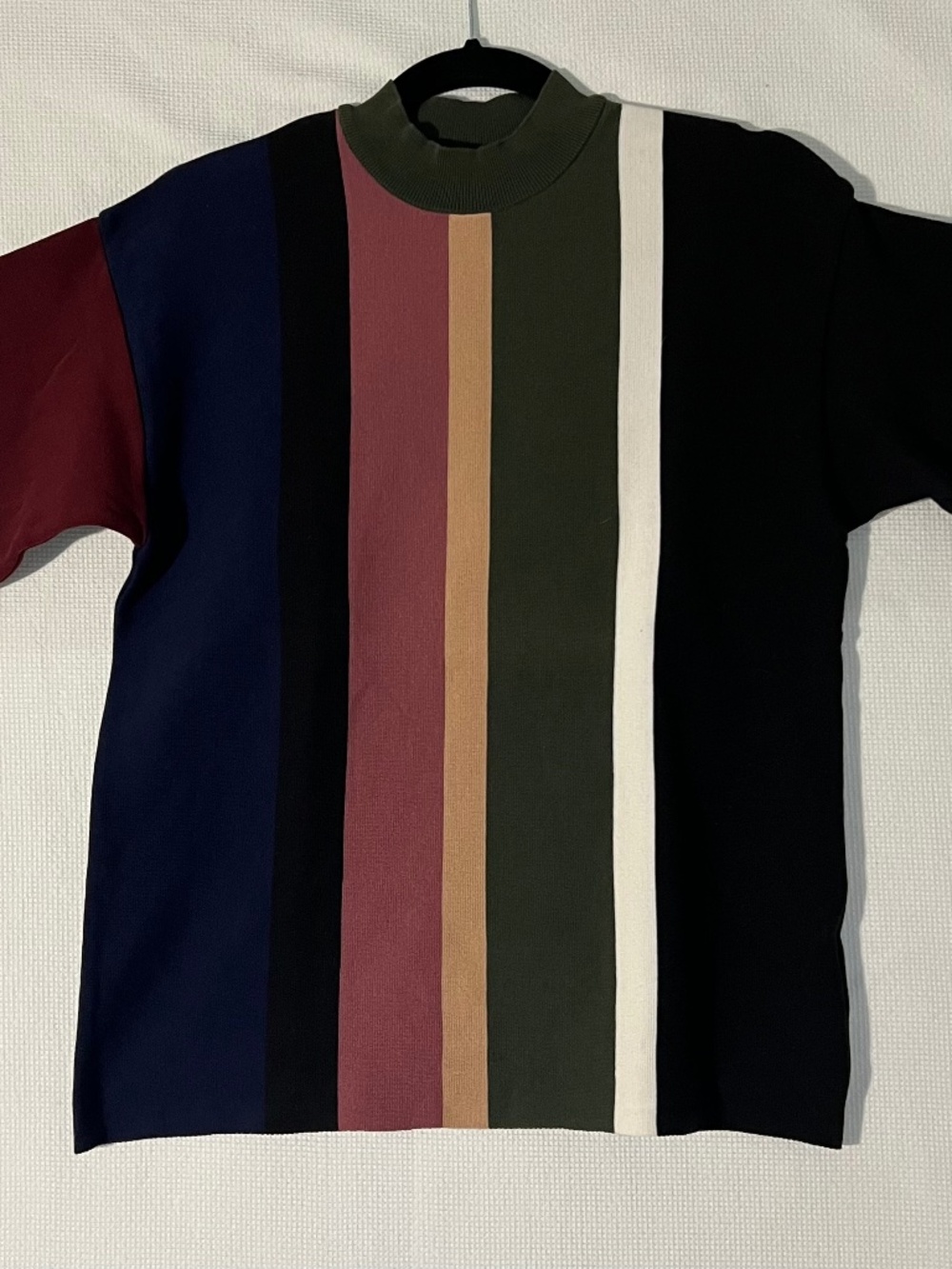 Akira Naka Colorblock Striped Mock Neck Knit Top Shirt Multi Cotton Size M